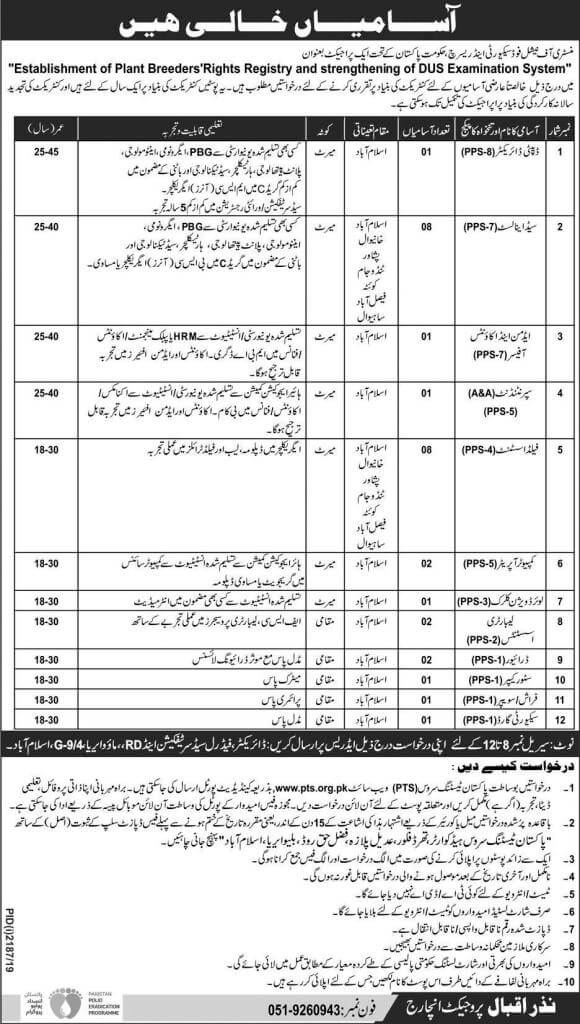 Ministry of National Food Security and Research Government of Pakistan Jobs October 2019