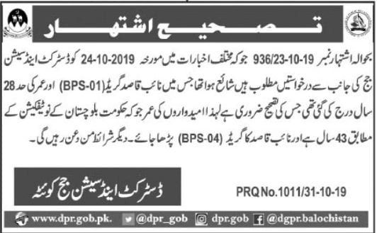 District Session Judge Quetta Jobs 2019