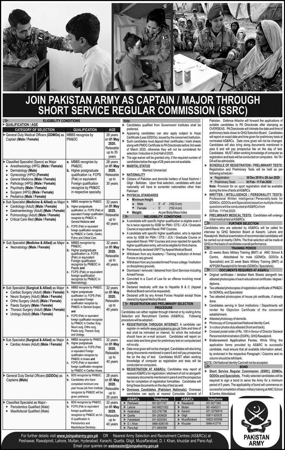 Join Pakistan Army As Captain Through hort Service Regular Commission SSRC Jobs January 2020