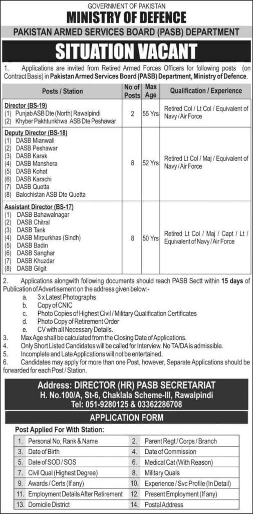 Ministry-of-Defence-Pakistan-Armed-Services-Board-PASB-Department-Jobs