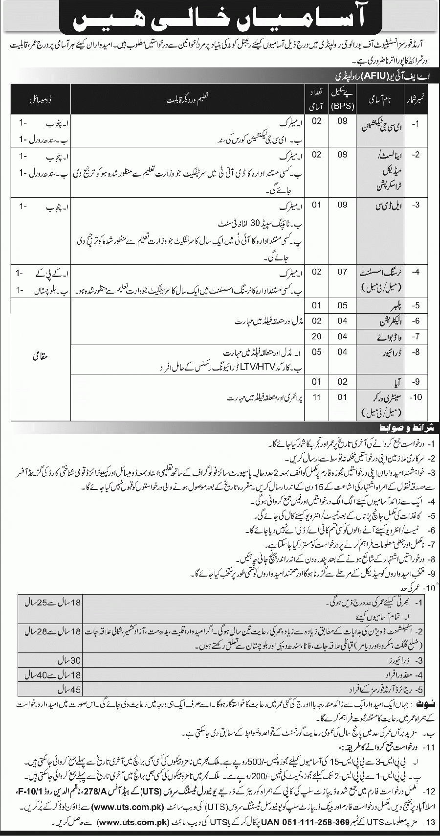 Armed Forces Institute Of Urology Rawalpindi Jobs