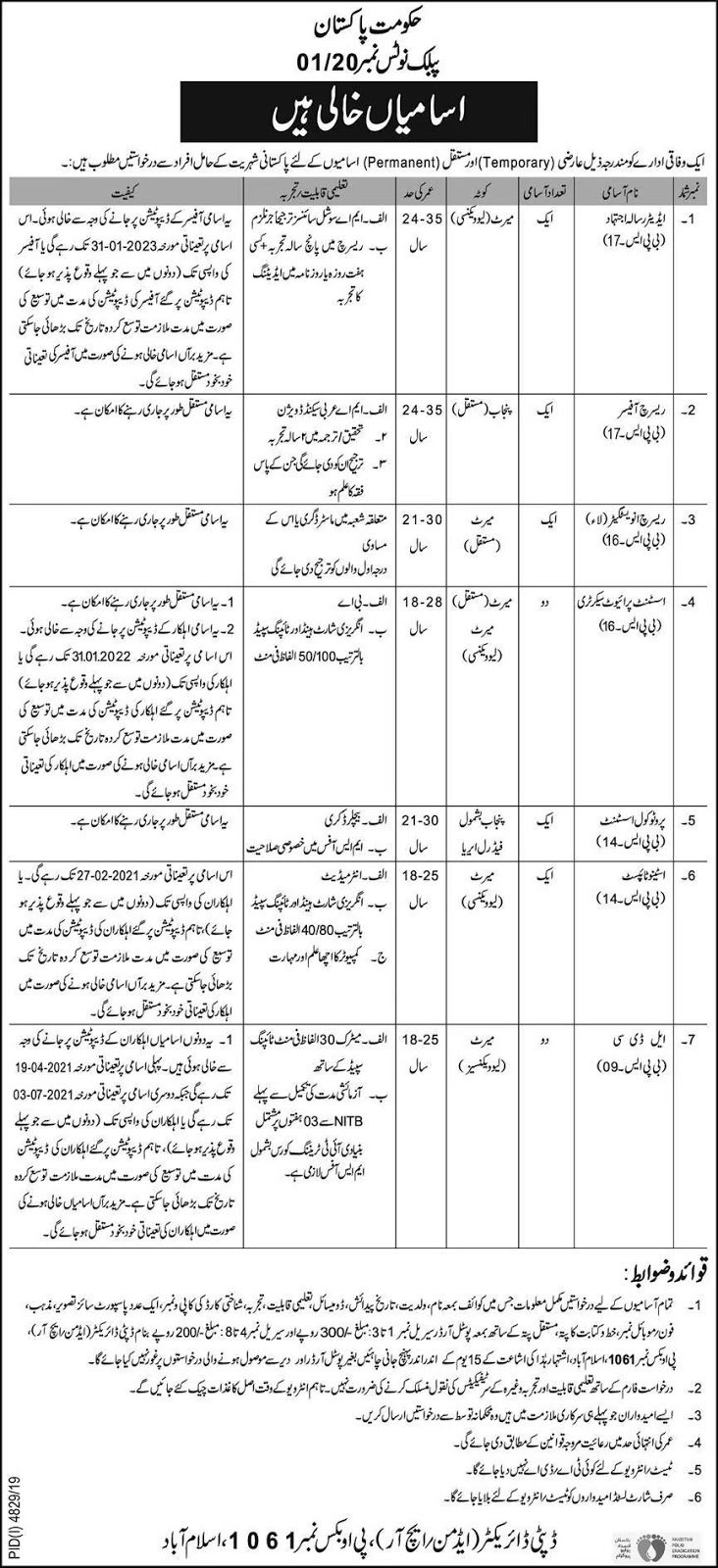 Jobs in Federal Department Government of Pakistan 1 balochistan jobs 2020