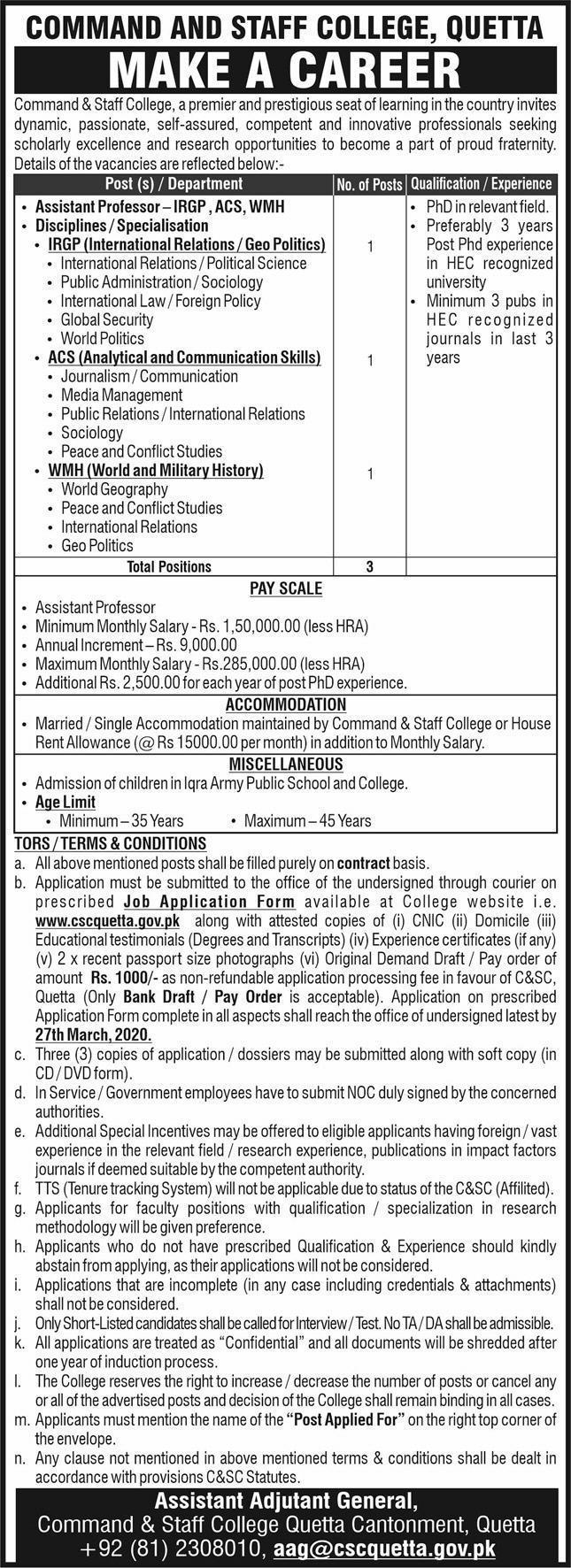 Command and Staff College Quetta Jobs 2020 1 balochistan jobs 2020