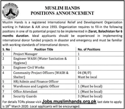 Muslim Hands Jobs in Ziarat Balochistan 2020 1 Balochistan jobs 2020