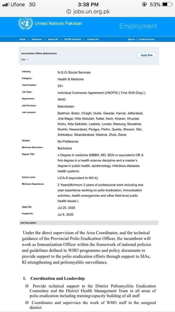 UN Balochistan jobs 2020