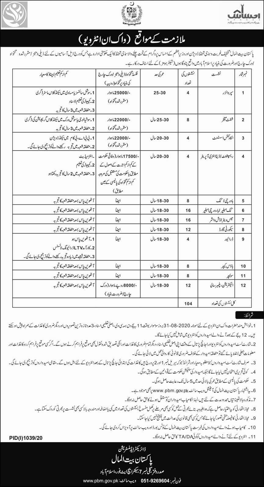 Pakistan Bait ul Mal Jobs August 2020