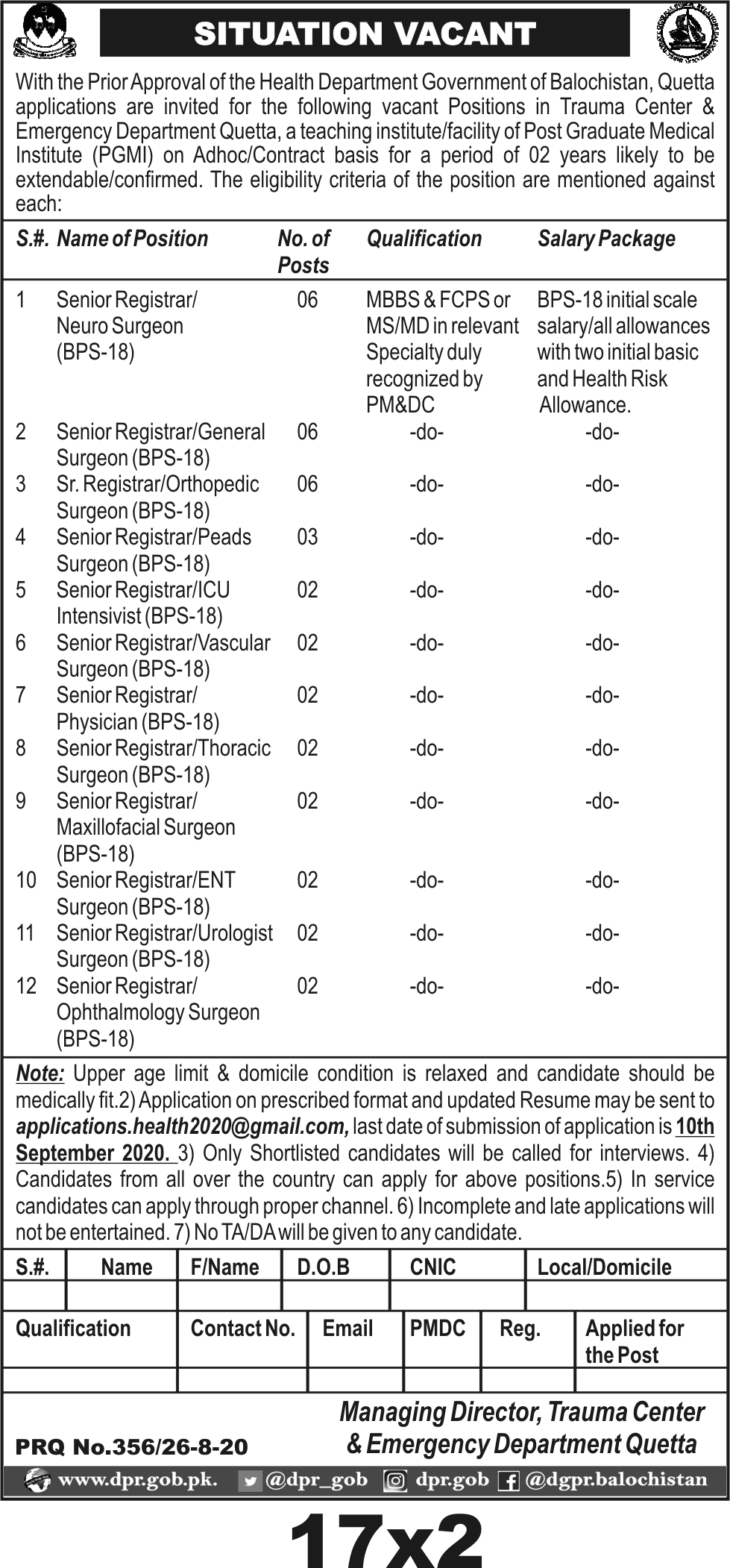 Trauma center & Emergency department Quetta jobs 2020 1 health jobs 1