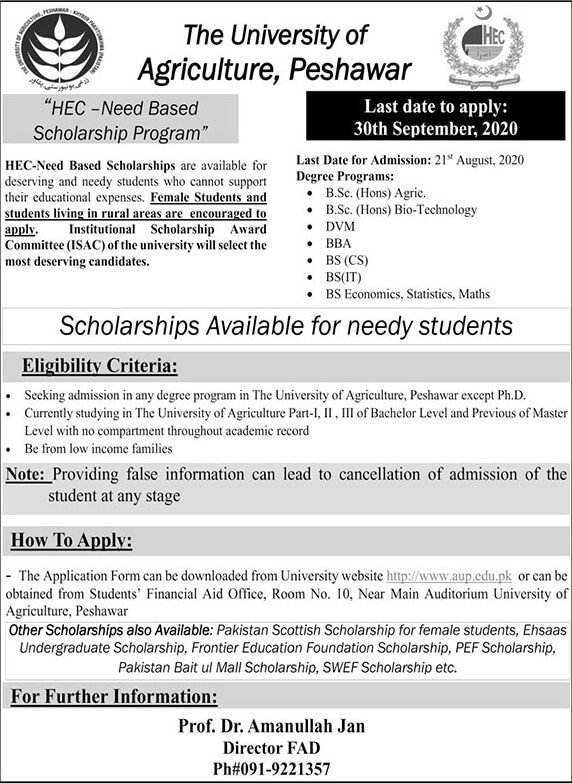 hec need based scholarship uap 2020