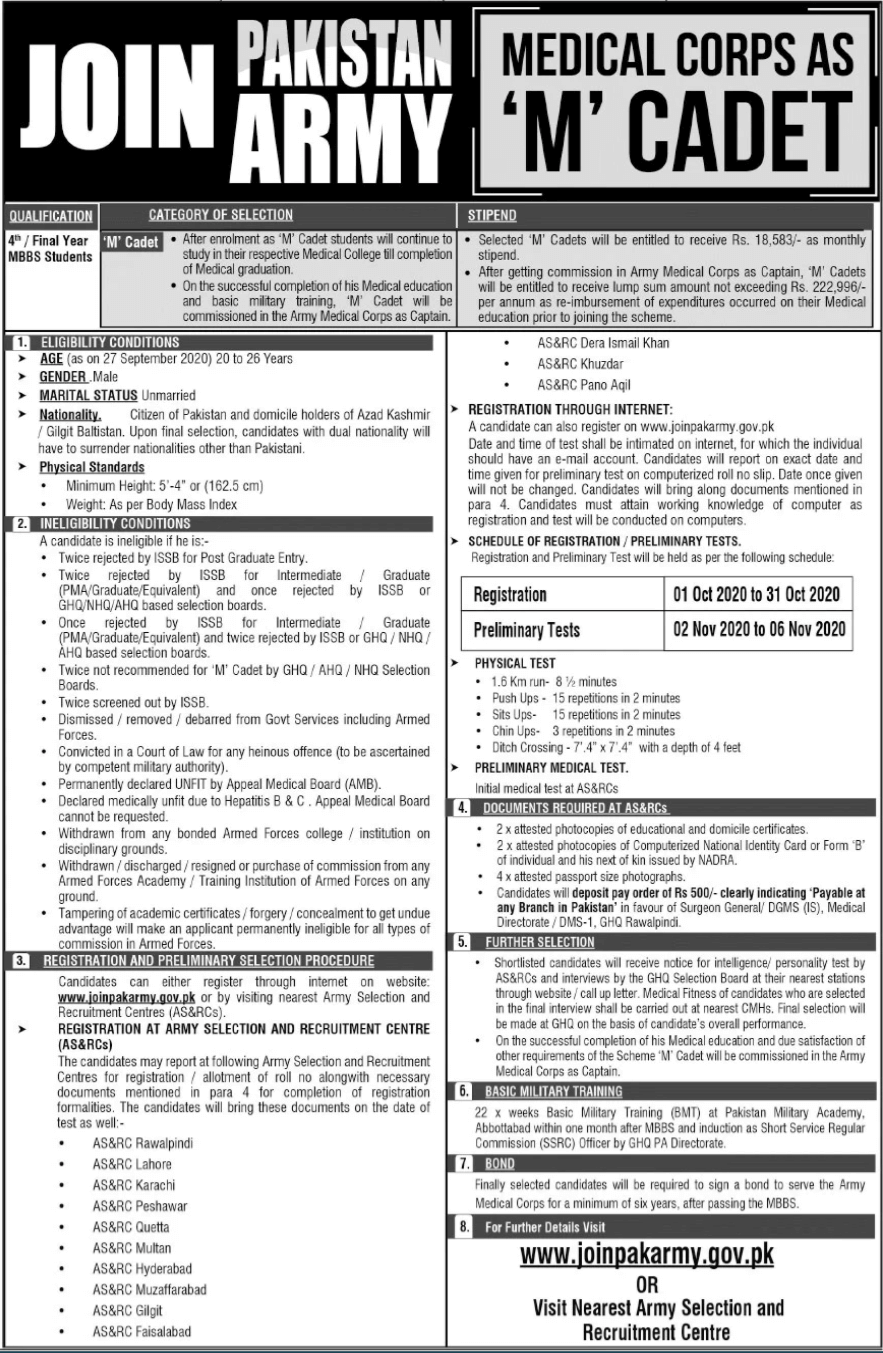 Join Pakistan Army as Medical Cadet 2020 1 Join pak army 1