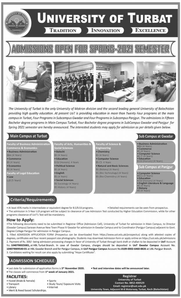 Unversity Of Turbat Gawadar Admissions