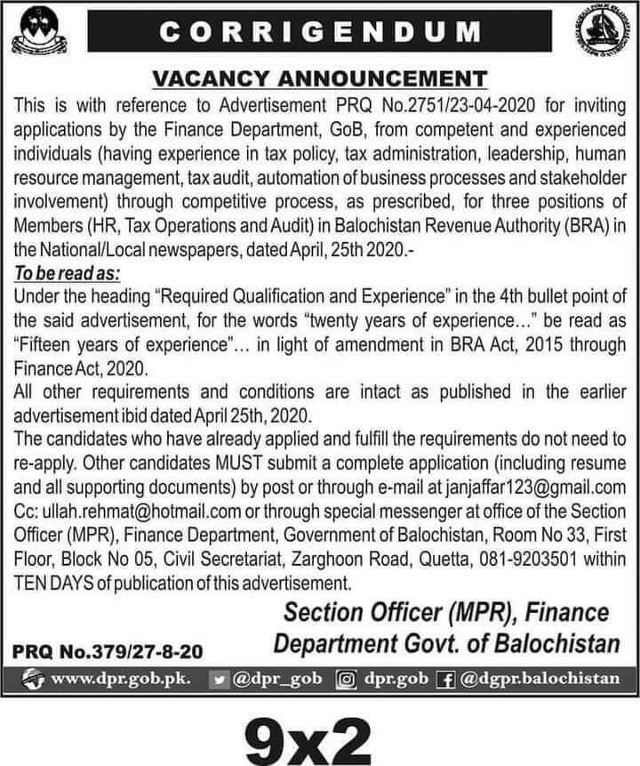 balochistan finance department jobs