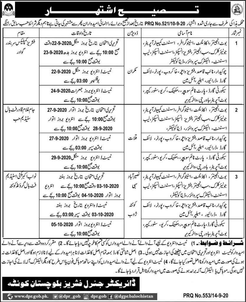 Fisheries balochistan jobs test/interview schedule 1 fishries interview