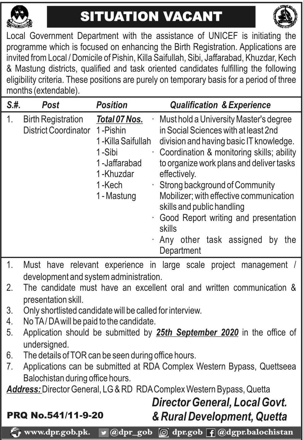 local govt department balochistan jobs