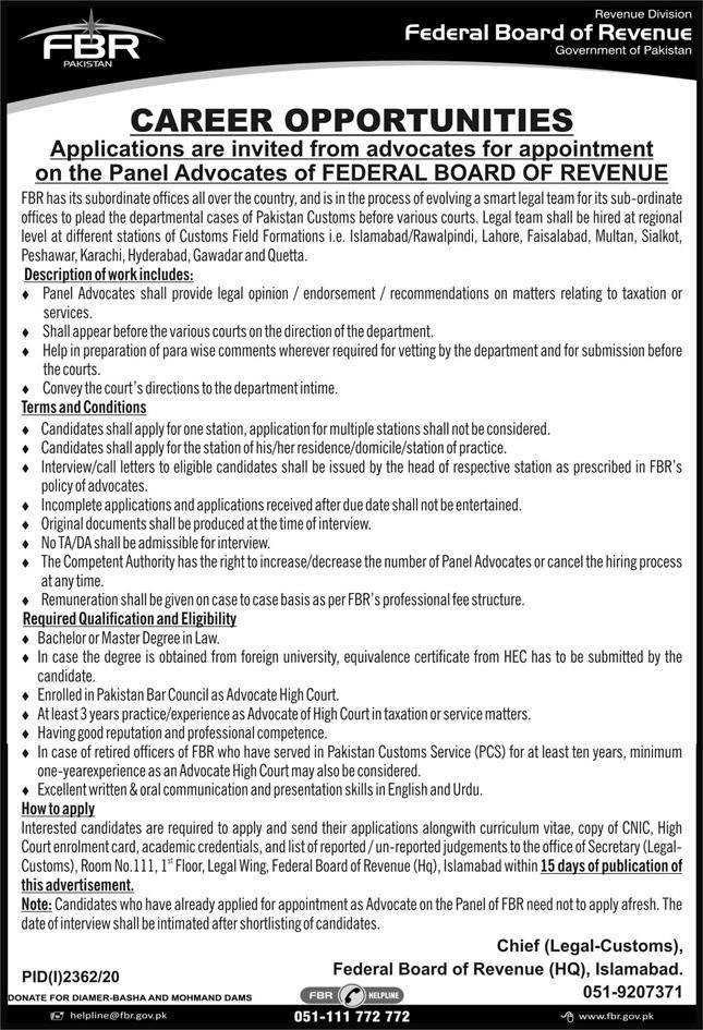 FBR latest Jobs 2020