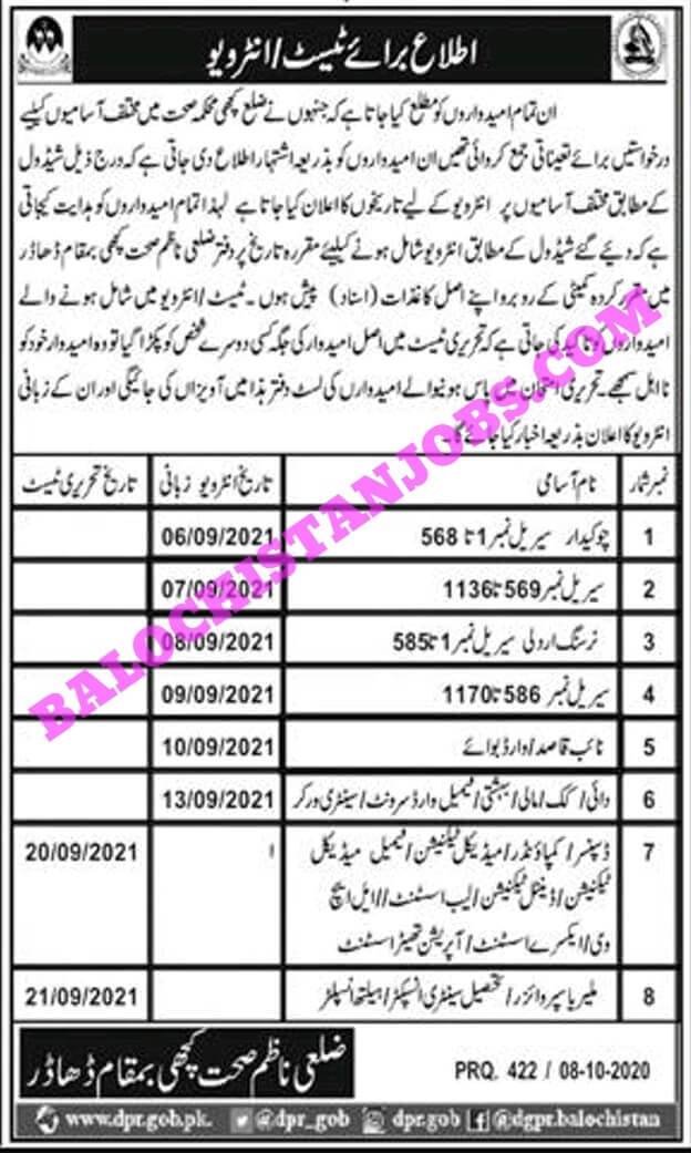 Health Department Kachi Test/Interview Schedule 2021 1 Health Department Kachi Test/Interview Schedule 2021