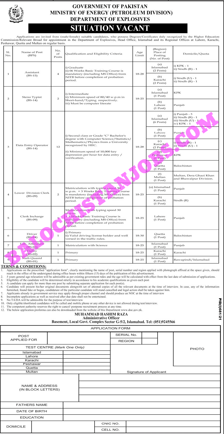 Ministry of Energy Government of Pakistan Jobs 2021