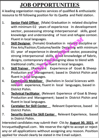 leading Organization Balochistan Jobs 2021