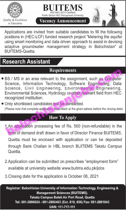 BUITEMS University jobs Advertisement 2021