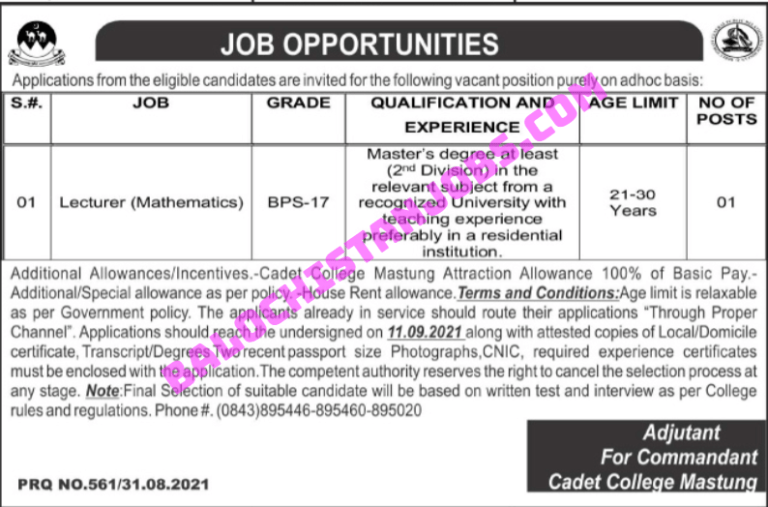 cadet-college-mastung-mathematics-lecturer-jobs-2021-balochistan-jobs