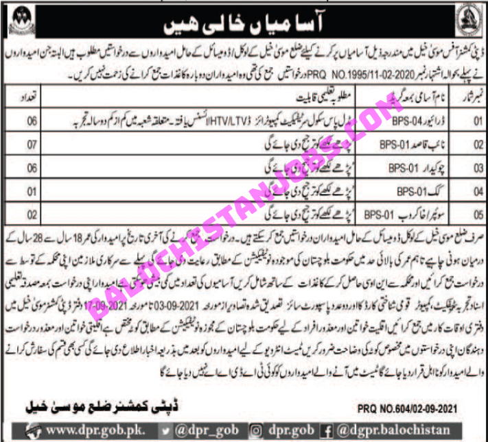 Deputy Commissioner DC Office Musakhel Jobs 2021