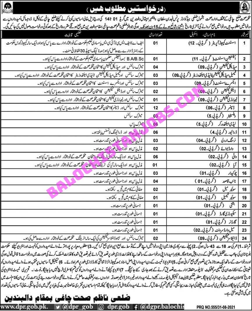 Health Department Chaghi Jobs 2021 Dalbandin Health Jobs