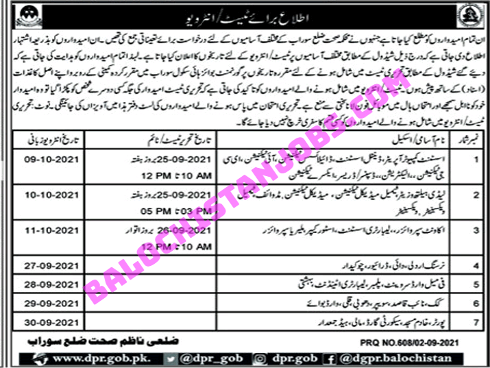 Health Department sooraab Interview Schedule 2021
