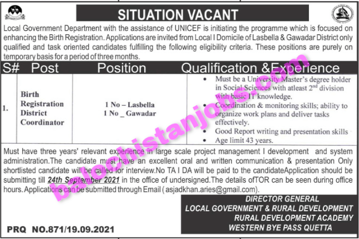 local Government & Rural Development Department Balochistan Jobs 2021