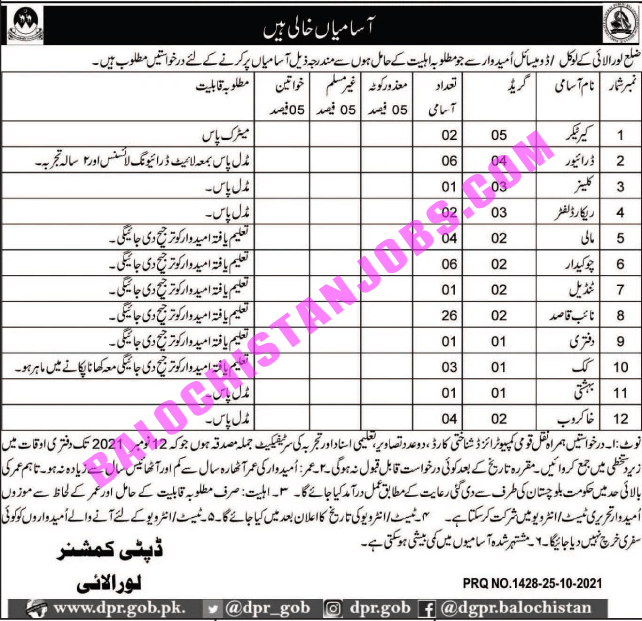 Deputy Commissioner DC Office Loralai Jobs 2021