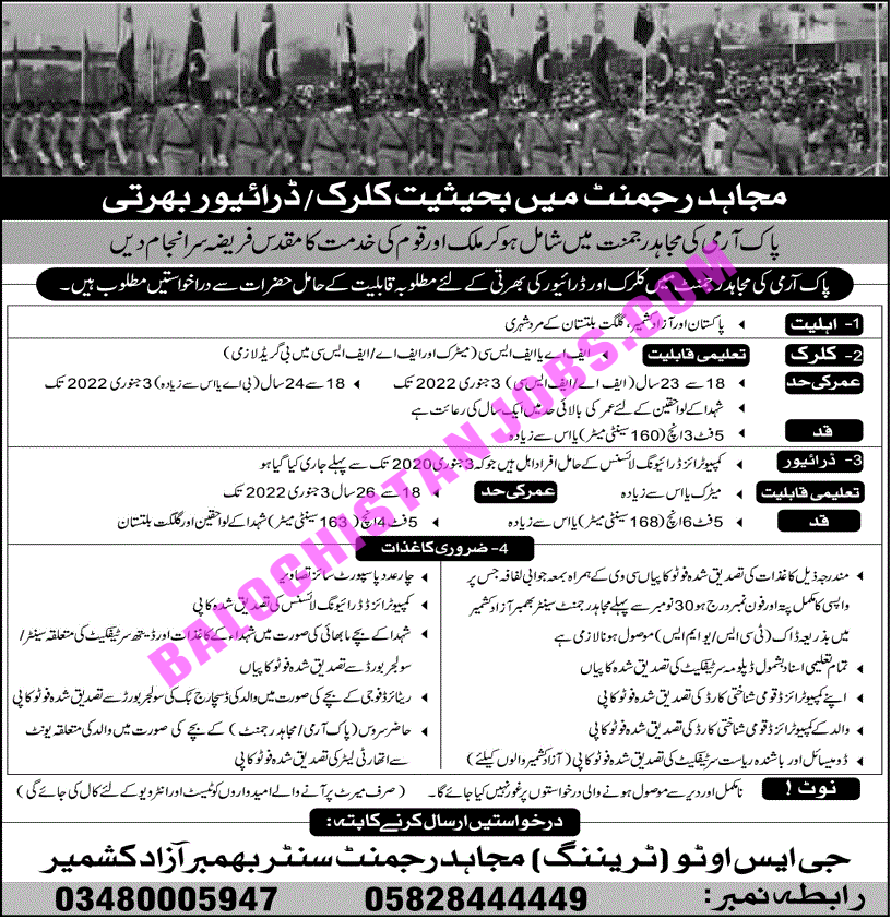 Pak Army Mujahid Force Jobs 2021