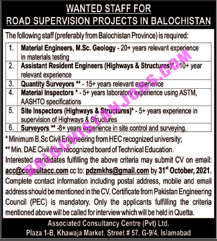 Road Supervision Project Balochistan Jobs 2021