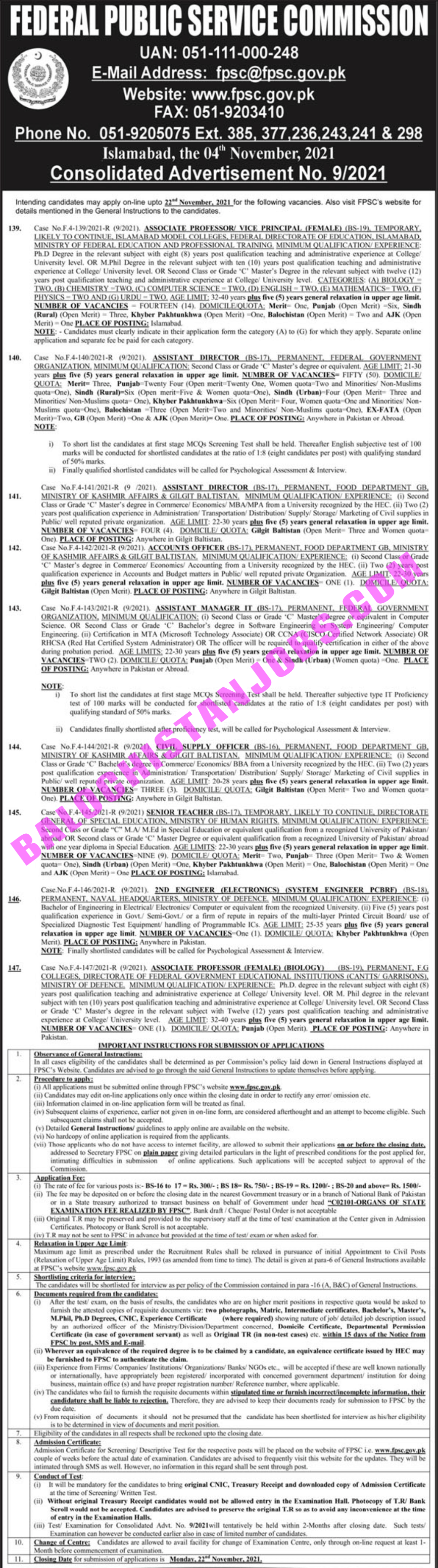 FPSC-Advertisement-No-92021-Jobs