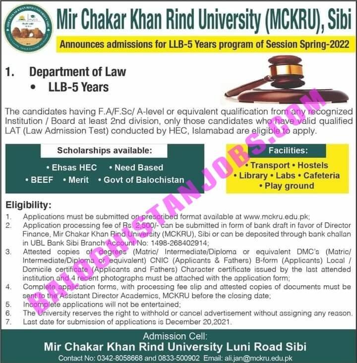 Mir Chakar khan Rind University MCKRU Admission 2021