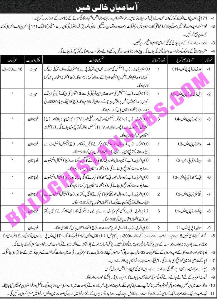 Pakistan Army 171 PSP ASC Quetta Cantt Jobs 2021