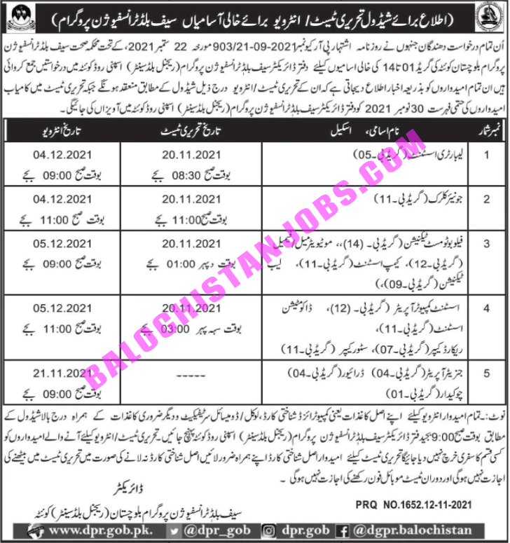 Safe Blood Transfusion Program Balochistan Interview Schedule 2021