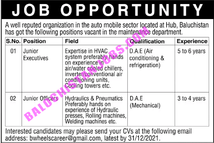 Auto Mobile Hub Balochistan Jobs 2021