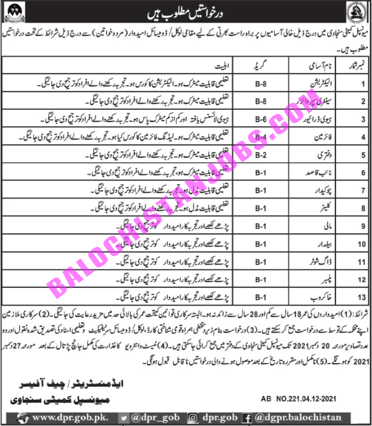 Municipal Committee MC Sanjavi Jobs 2021