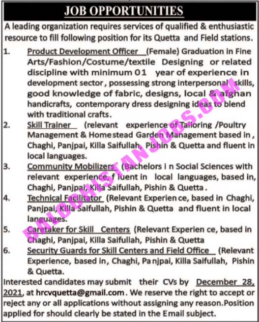 NGOs Jobs In Balochistan 2022