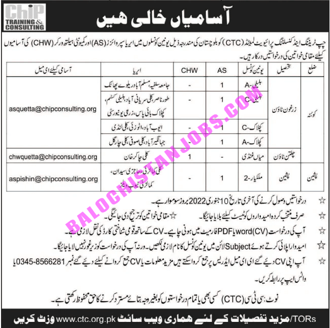 Chip Training & Consulting Balochistan Jobs 2022