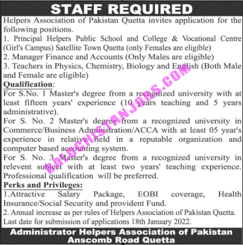 Helper Association of Pakistan Quetta Jobs 2022