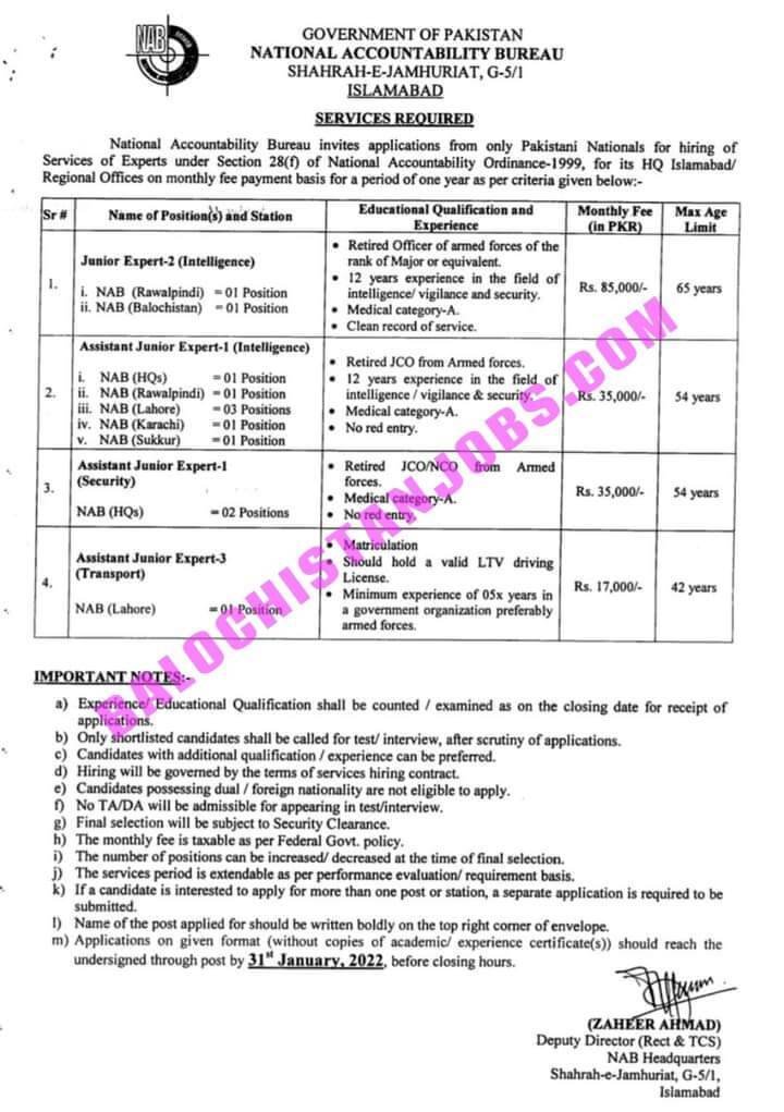 National Accountability Bureau NAB Jobs 2022 - NAB Balochistan Jobs