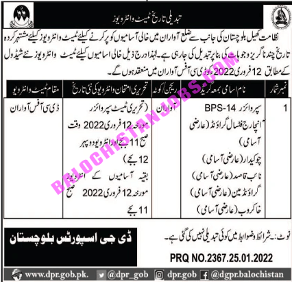 Sports Department Awaran Interview Schedule