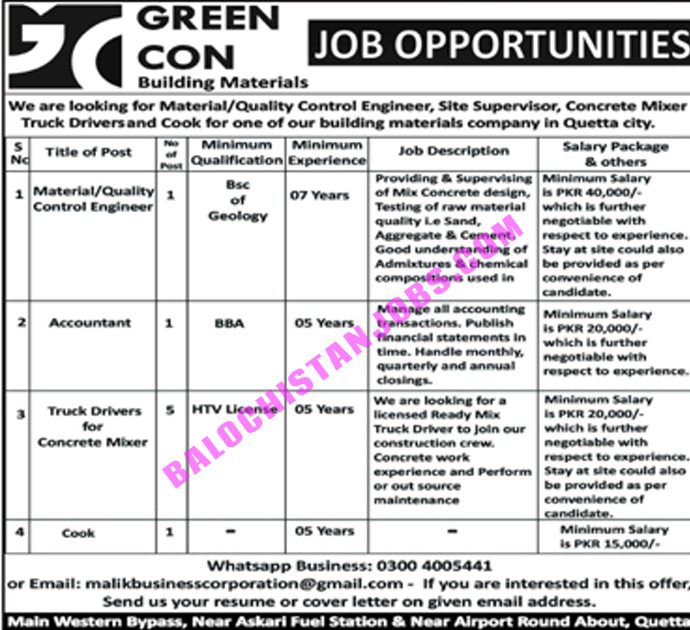 How to apply for the Green Building Material Quetta Jobs 2022