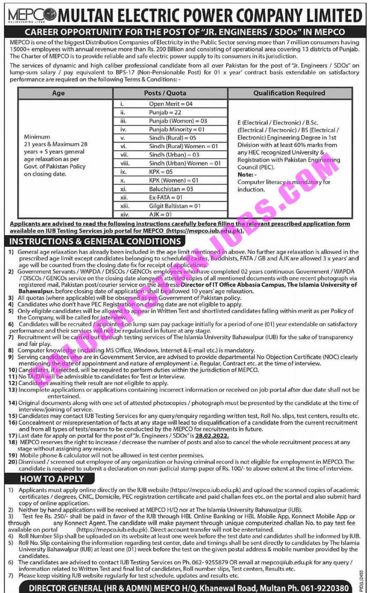Multan Electric Power Company Jobs 2022