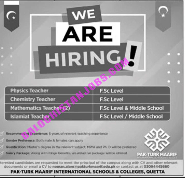 Pak-Turk Maarif International School and College Quetta Jobs 2022 1 Pak-Turk Maarif International School and College Quetta Jobs 2022