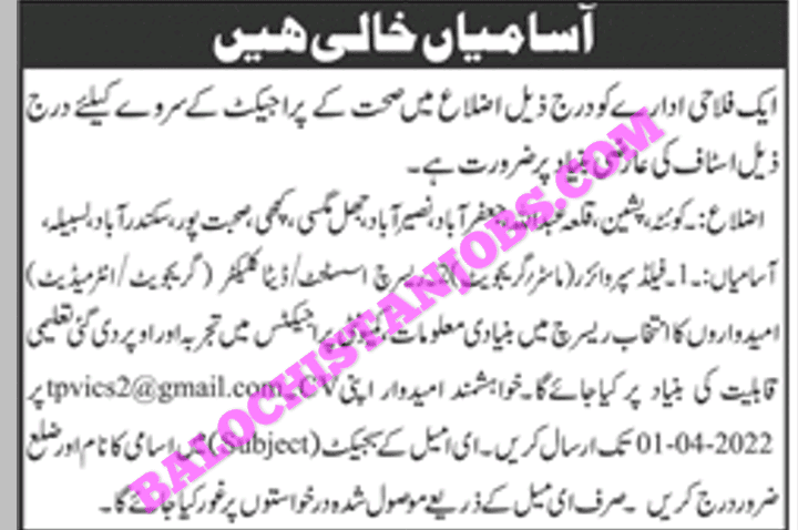 NGOs Jobs In Balochistan 2022