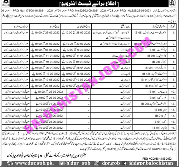 Provincial Library Balochistan Test Interview 2022