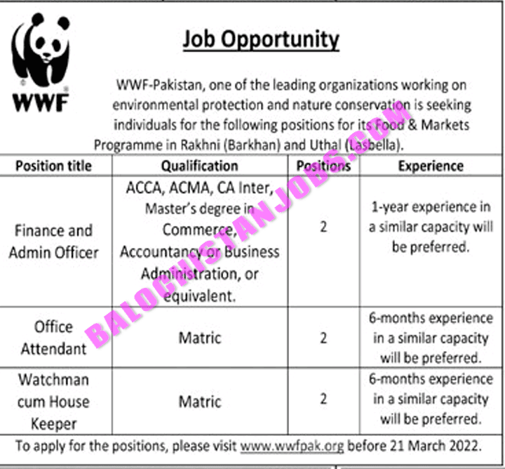 WWF Balochistan Jobs 2022