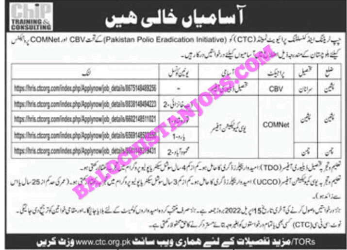 CTC Pishin and Chaman Jobs 2022