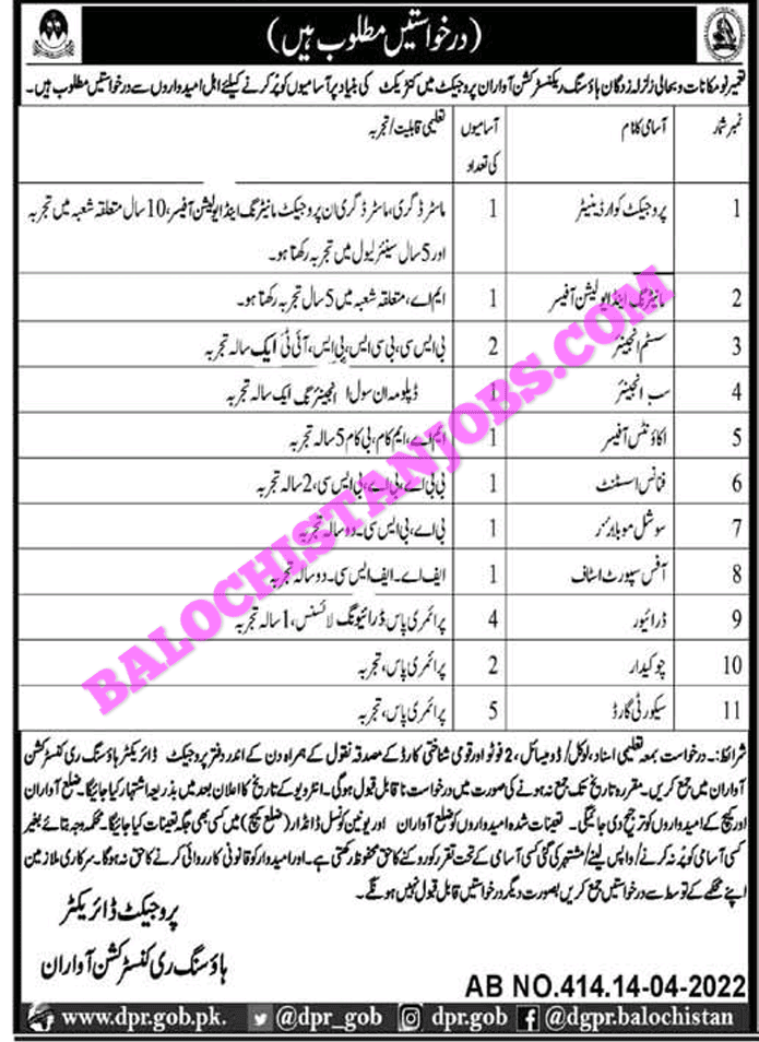 Housing Reconstruction Project Awaran Jobs 2022