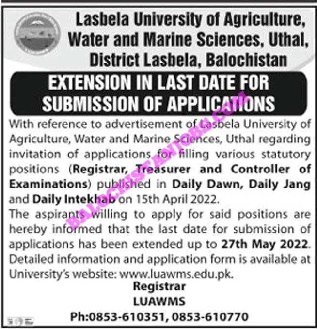 Lasbela University LUAWMS Uthal Jobs 2022